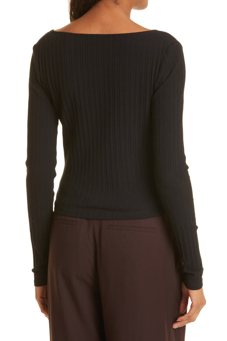 Plunge Neck Rib Cardigan, Alternate, color, BLACK