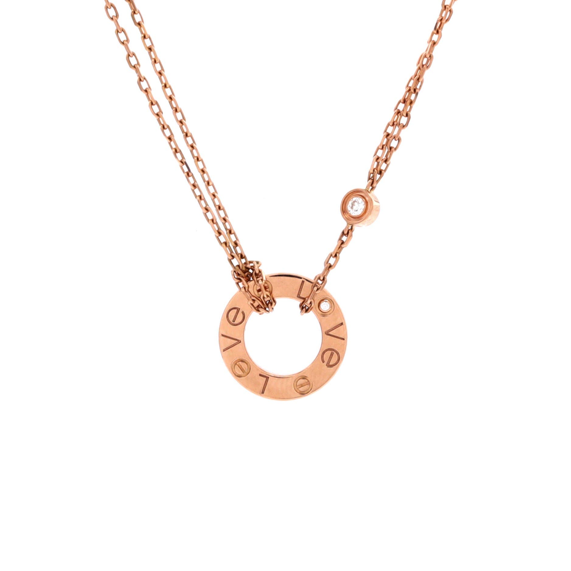 2 Diamonds Love Pendant Necklace 18K Rose Gold and Diamonds, Main, color, Metallic Gold