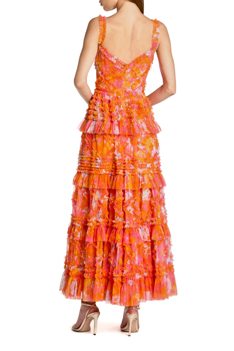 Sleeveless Floral Ruffle A-Line Maxi Dress, Alternate, color, Orange Multi