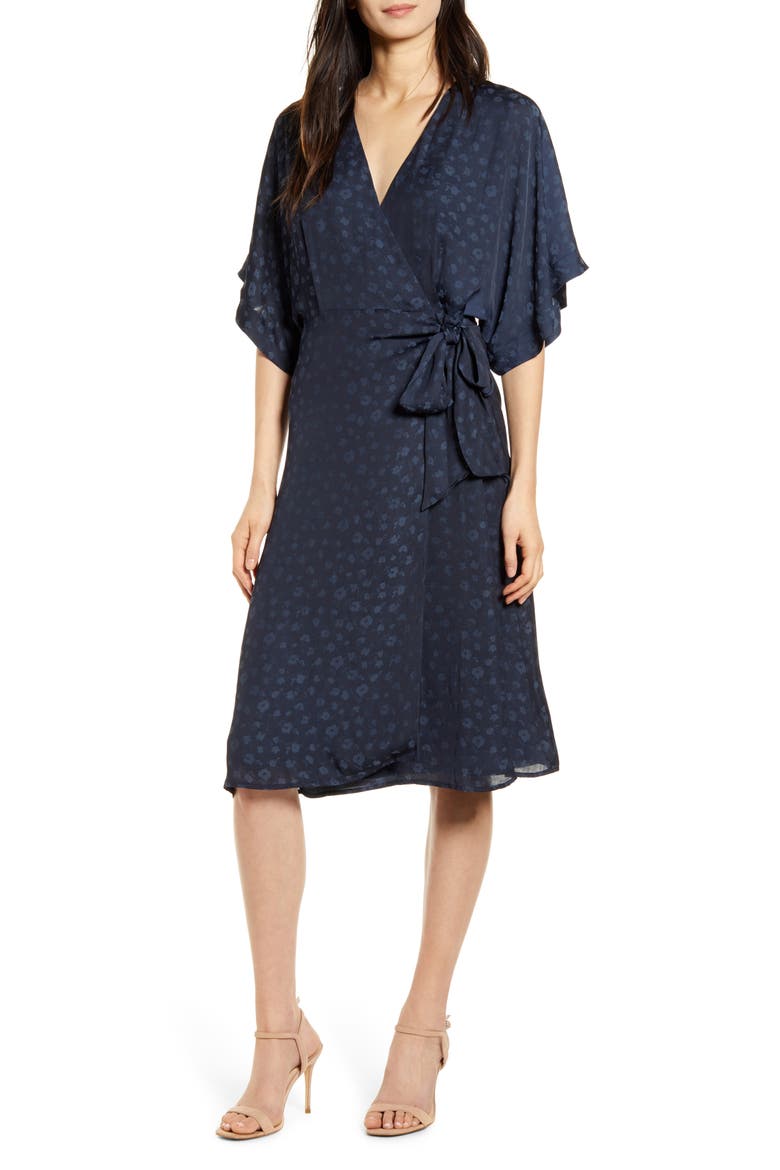 Floral Wrap Dress, Main, color, NAVY IRIS