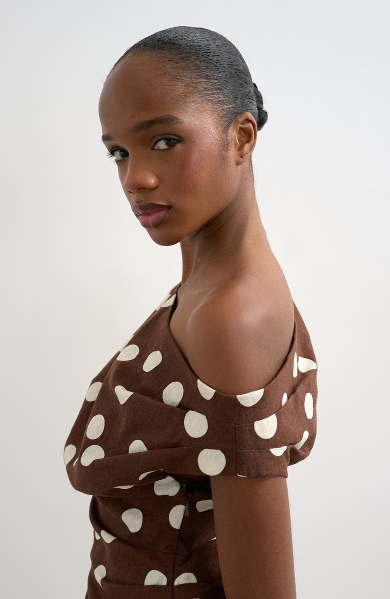 Topshop Polka Dot Print Off the Shoulder Top, Alternate, color,