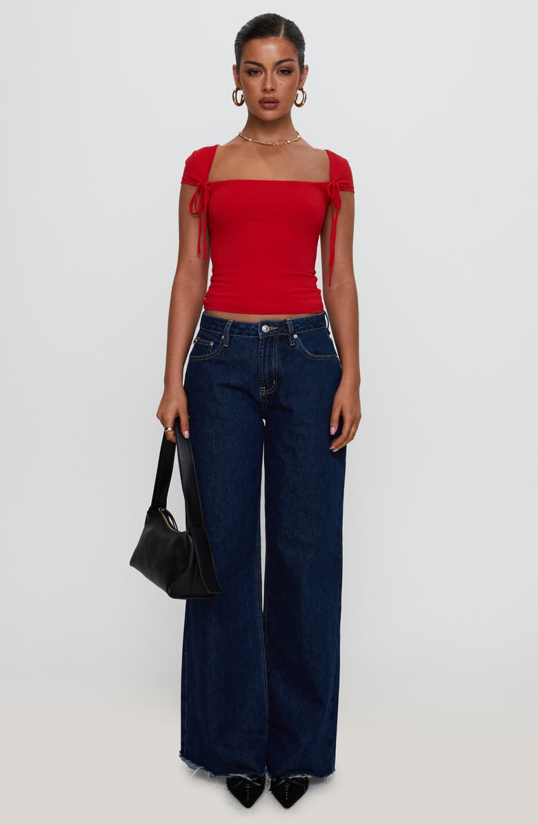 Princess Polly Daena Tie Accent Square Neck Top, Alternate, color, Red