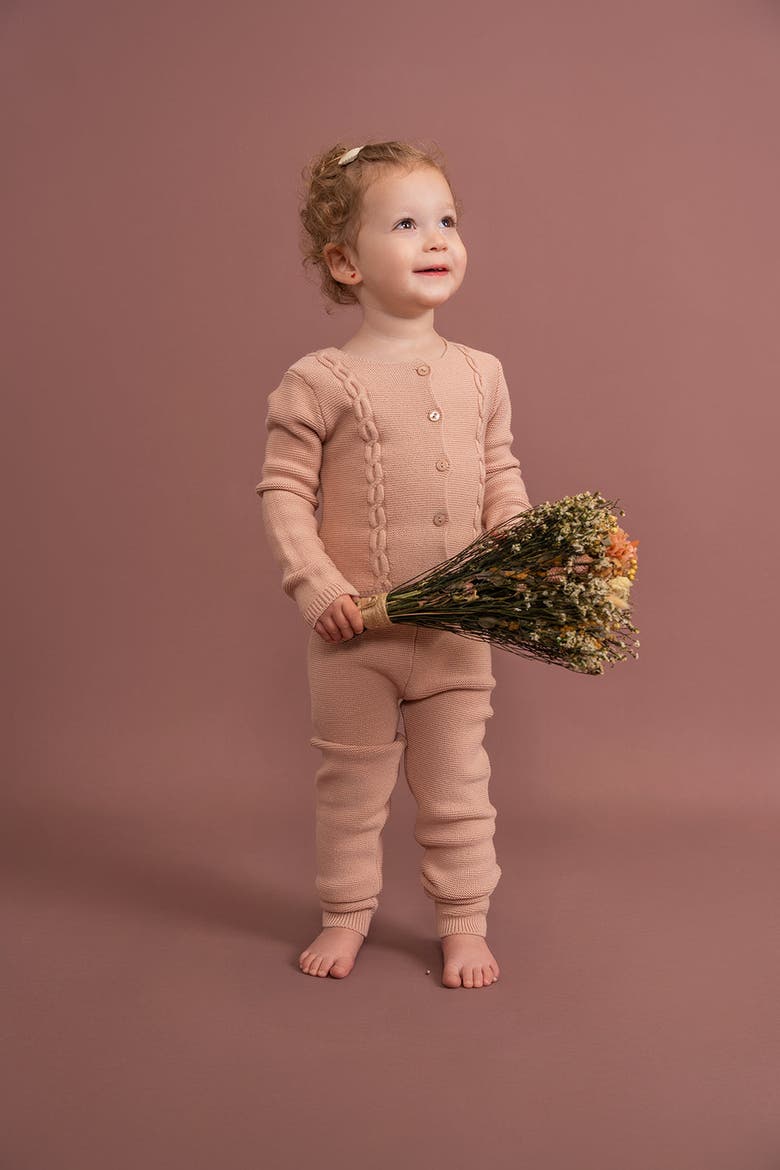 Garter Knit 2 Piece Long Sleeve Top and Pants Set, Alternate, color, Light Maple