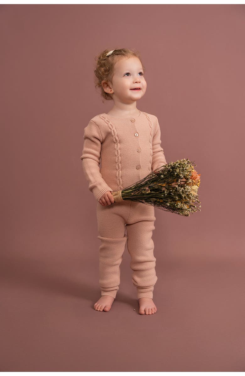 Charlotte & George Garter Knit 2 Piece Long Sleeve Top and Pants Set, Alternate, color, Beige