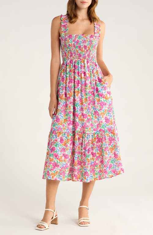 The Standard Stitch The Smocked Ruffle Tank Midi Dress In Multi