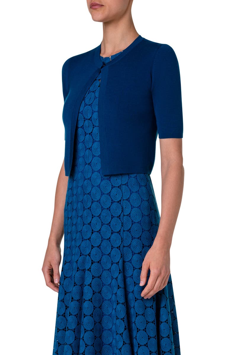 Akris punto Open Crop Virgin Wool Cardigan, Alternate, color, 