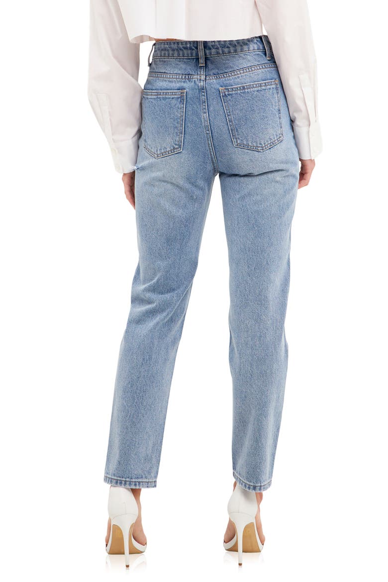 Ripped High Waist Slim Straight Leg Jeans, Alternate, color, DENIM