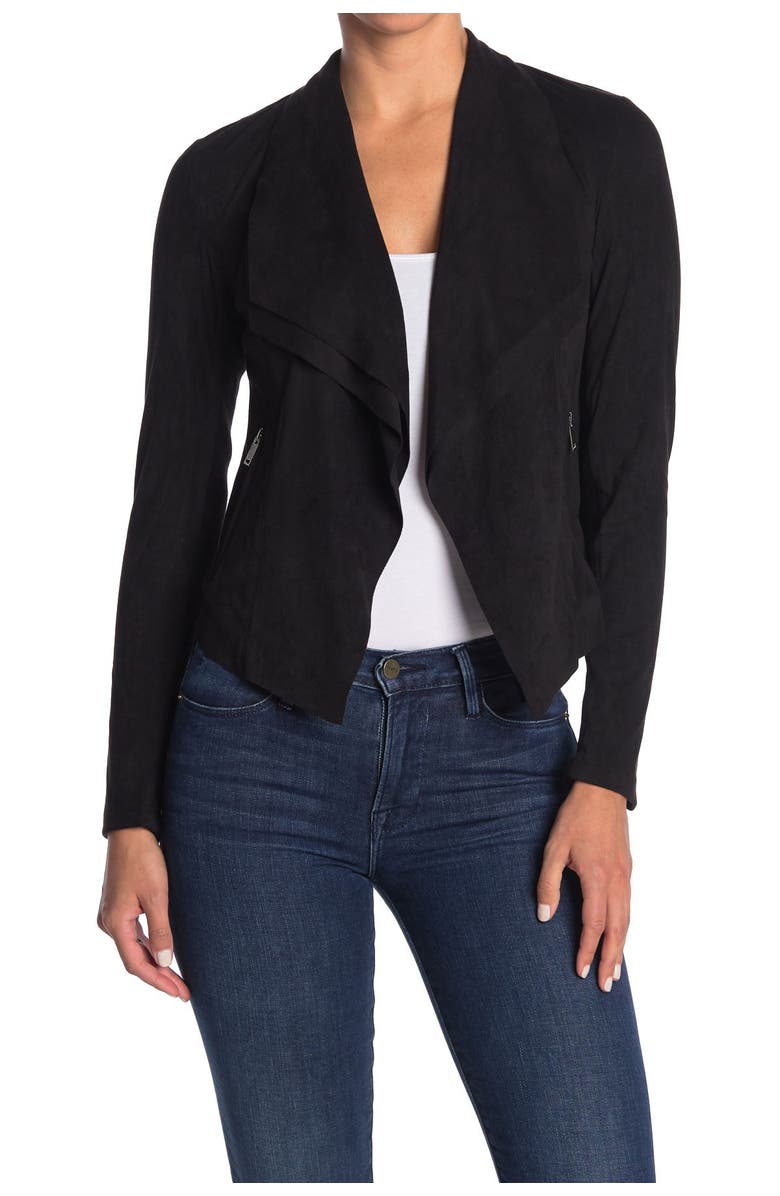 Joan Vass N.Y. Long Sleeve Drape Front Faux Suede Jacket, Main, color, 