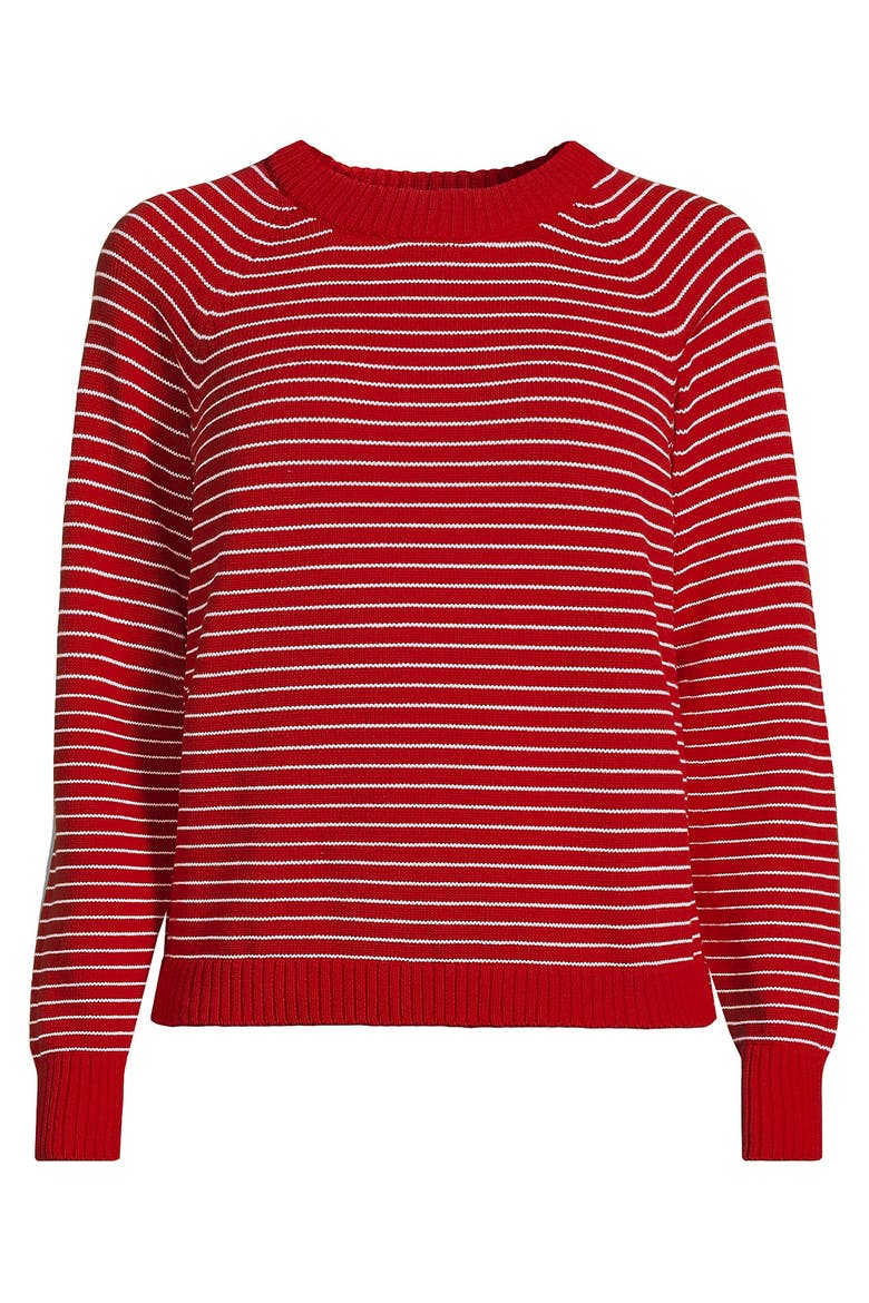 Plus Size Drifter Raglan Crew Sweater, Alternate, color, Compass Red/Ivory Mini Stripe