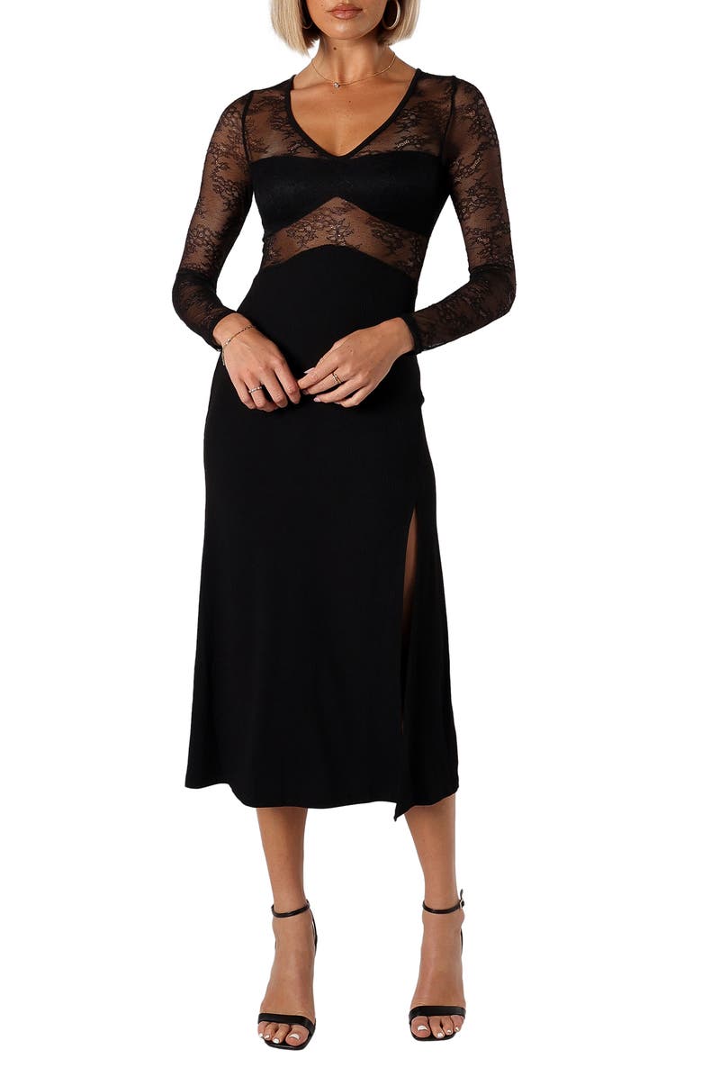 Petal & Pup Addams Long Sleeve Lace Inset Midi Dress, Main, color,