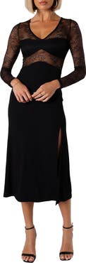 Petal 
Pup Addams Long Sleeve Lace Inset Midi Dress