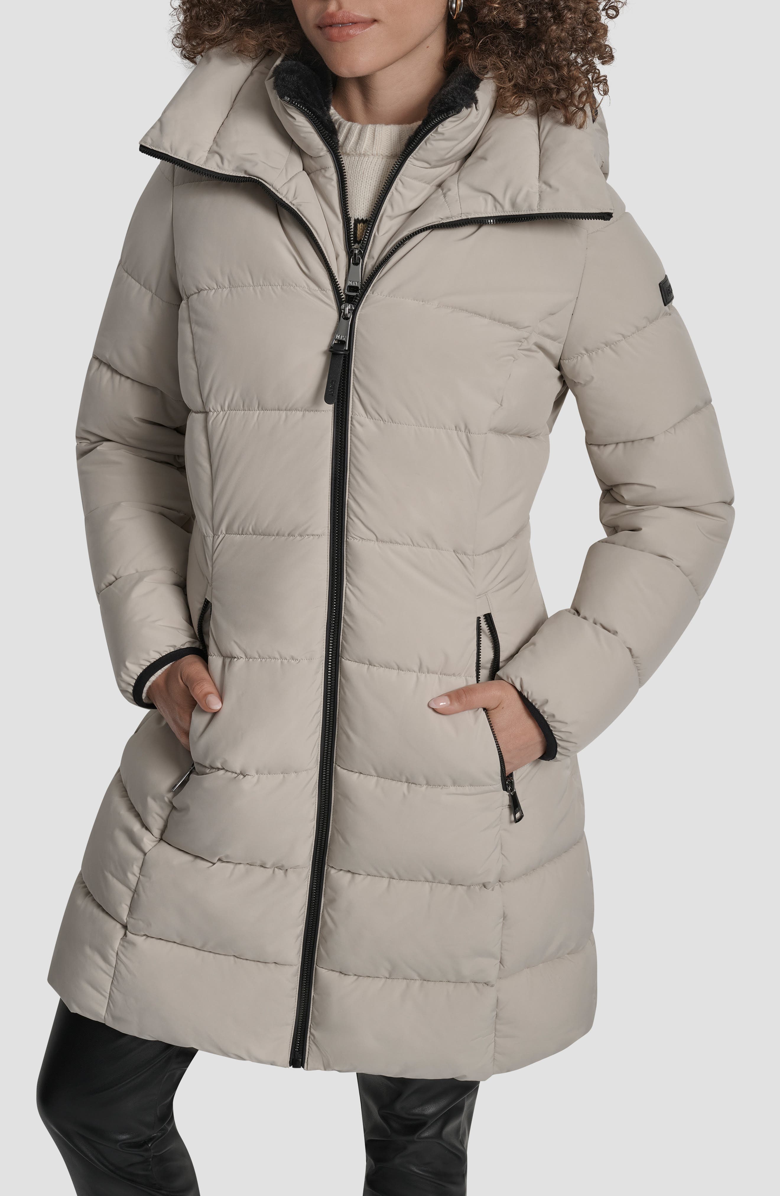 DKNY Bib Front Quilted Puffer Coat