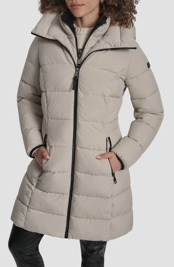 Dkny Bib Front Quilted Puffer Coat In Gray