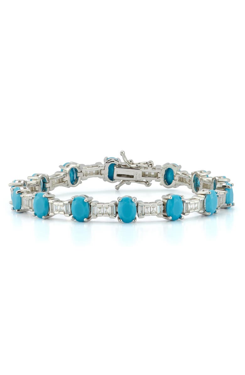 CHLOE AND MADISON Cubic Zirconia & Synthetic Turquoise Tennis Bracelet, Main, color, Silver