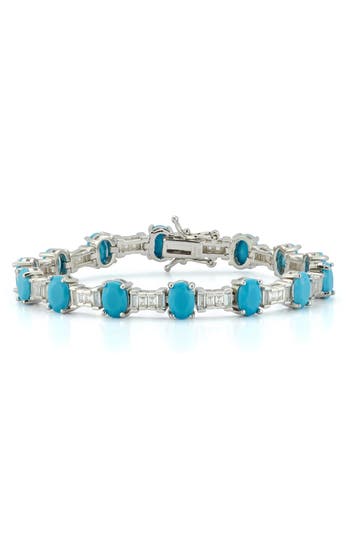 Chloe & Madison Chloe And Madison Cubic Zirconia & Synthetic Turquoise Tennis Bracelet In Silver
