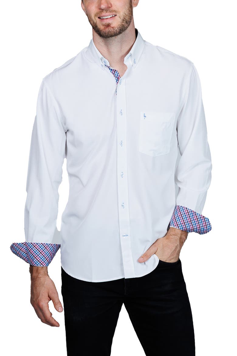 Mélange Performance Button Down Shirt, Alternate, color, WHITE
