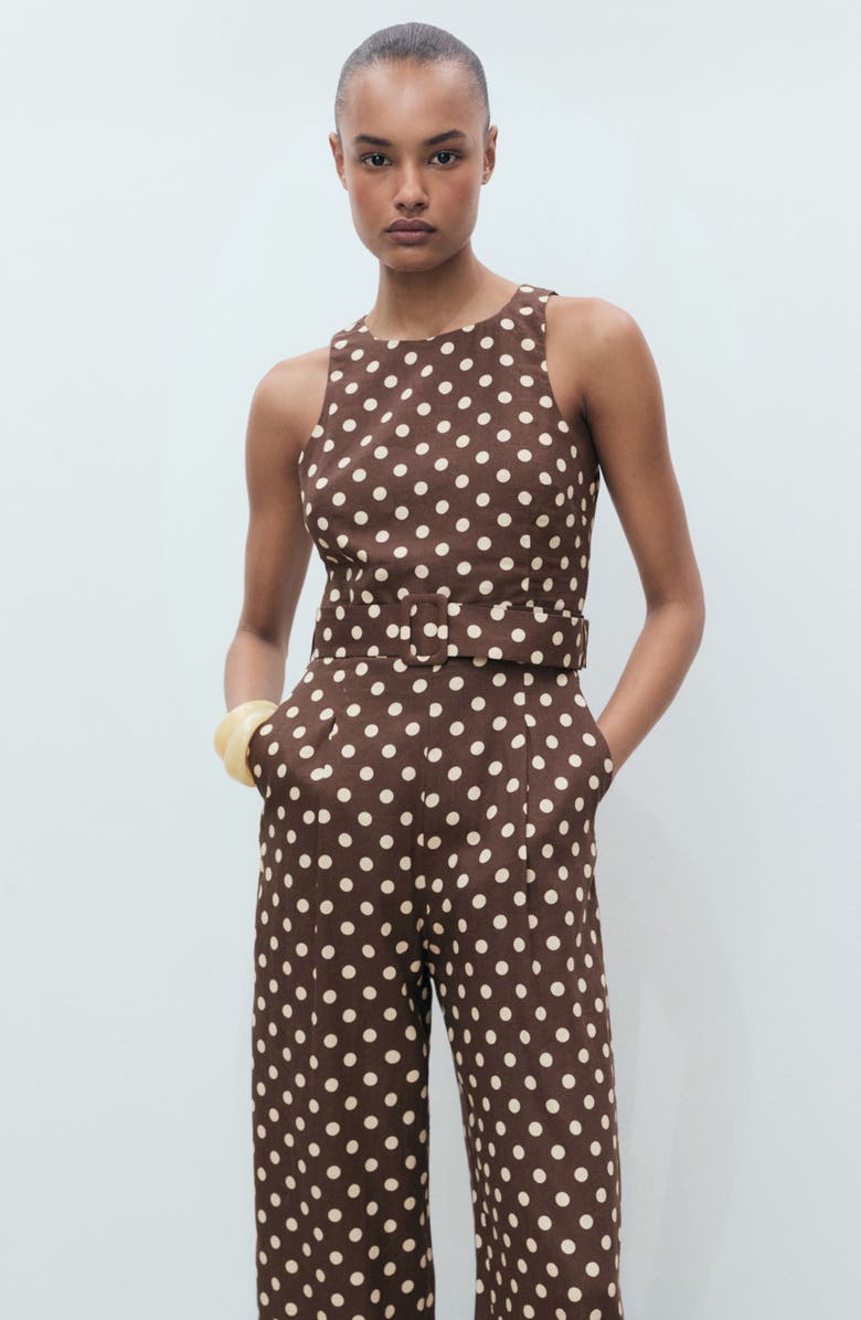 MANGO Belted Sleeveless Linen Blend Jumpsuit, Alternate, color, 