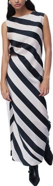 NEXT Stripe Sleeveless Satin Drape Midi Dress