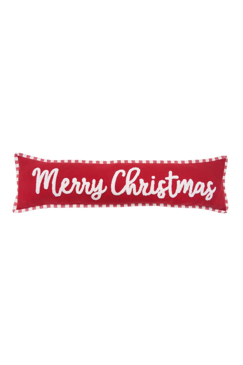 "Merry Christmas" Embellished Cotton Blend Long Accent Pillow 8" x 30", Main, color, Red