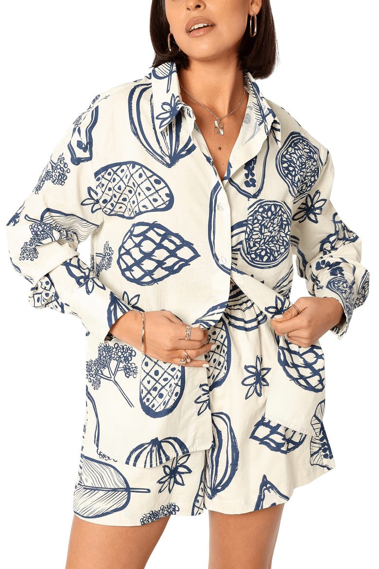Bonnie Cotton & Linen Button-Up Shirt & Shorts Set, Alternate, color, NAVY