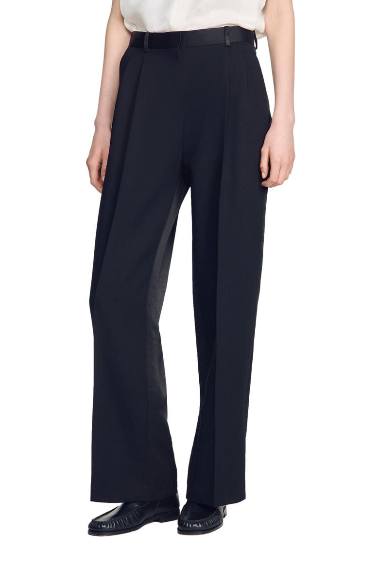 Mixed-material satin trousers, Alternate, color, Black
