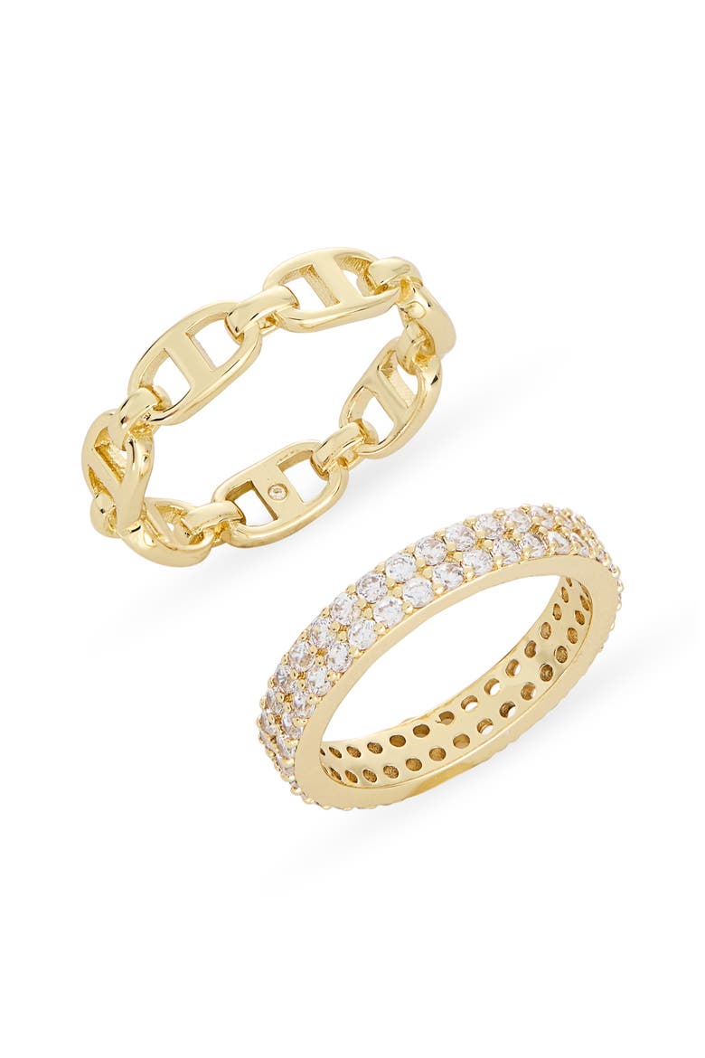 Set of 2 Pavé Crystal & Mariner Band Rings, Main, color, CLEAR / GOLD