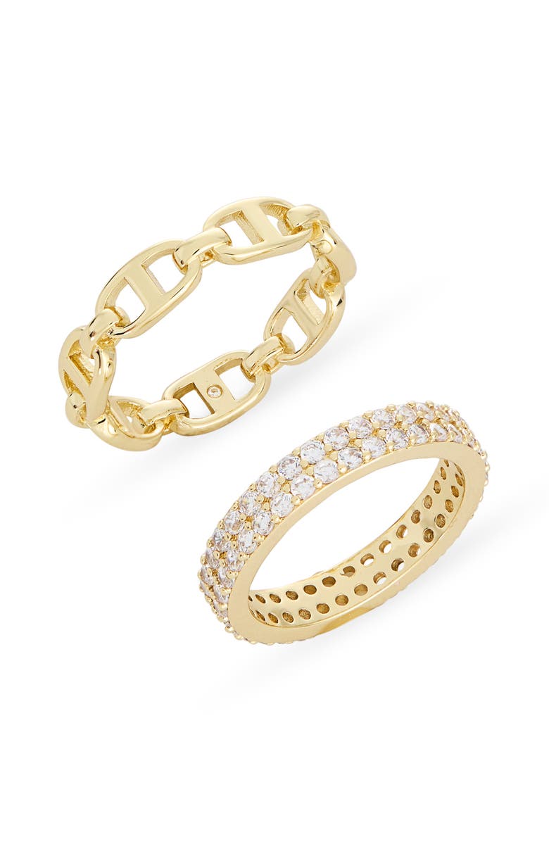 Covet Set of 2 Pavé Crystal & Mariner Band Rings, Main, color, Clear / Gold