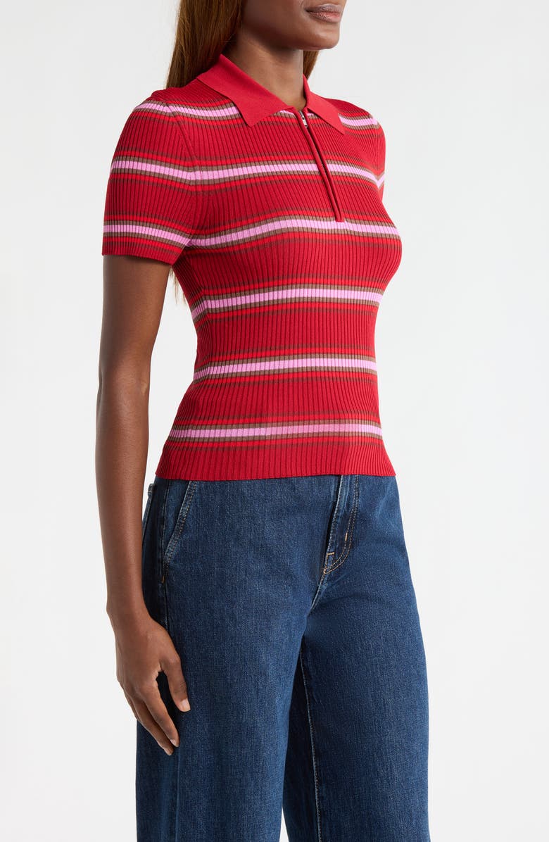 STAUD Ren Stripe Rib Polo Sweater, Alternate, color, Dana Stripe
