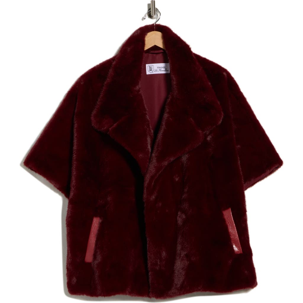 La Fiorentina Faux Fur Cape In Burgundy
