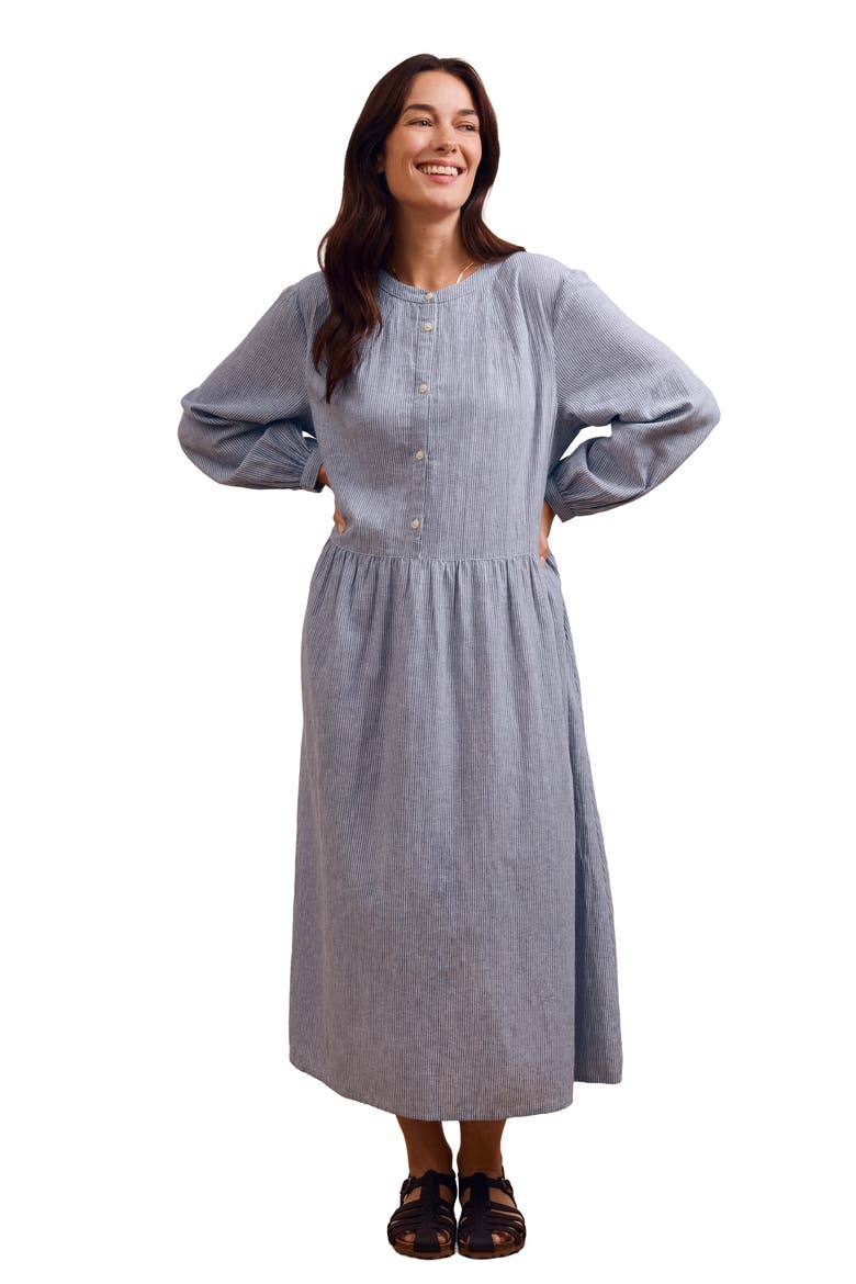 Button Front Midi Shirt Dress, Main, color, Blue Stripe