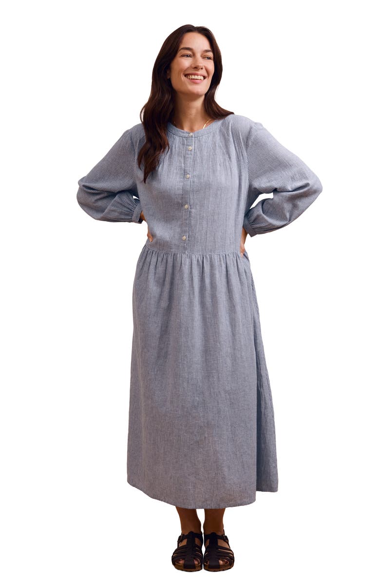 Celtic & Co. Button Front Midi Shirt Dress, Main, color, Blue Stripe