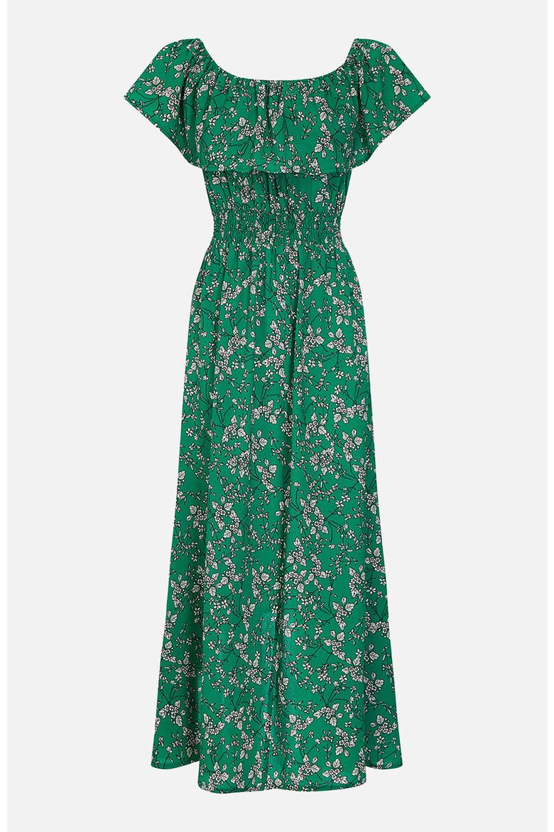Floral Bardot Ruffled Hem Midi Dress, Alternate, color, Green