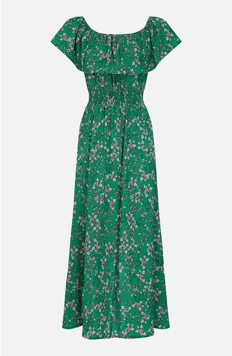 Yumi Floral Bardot Ruffled Hem Midi Dress, Alternate, color, Green