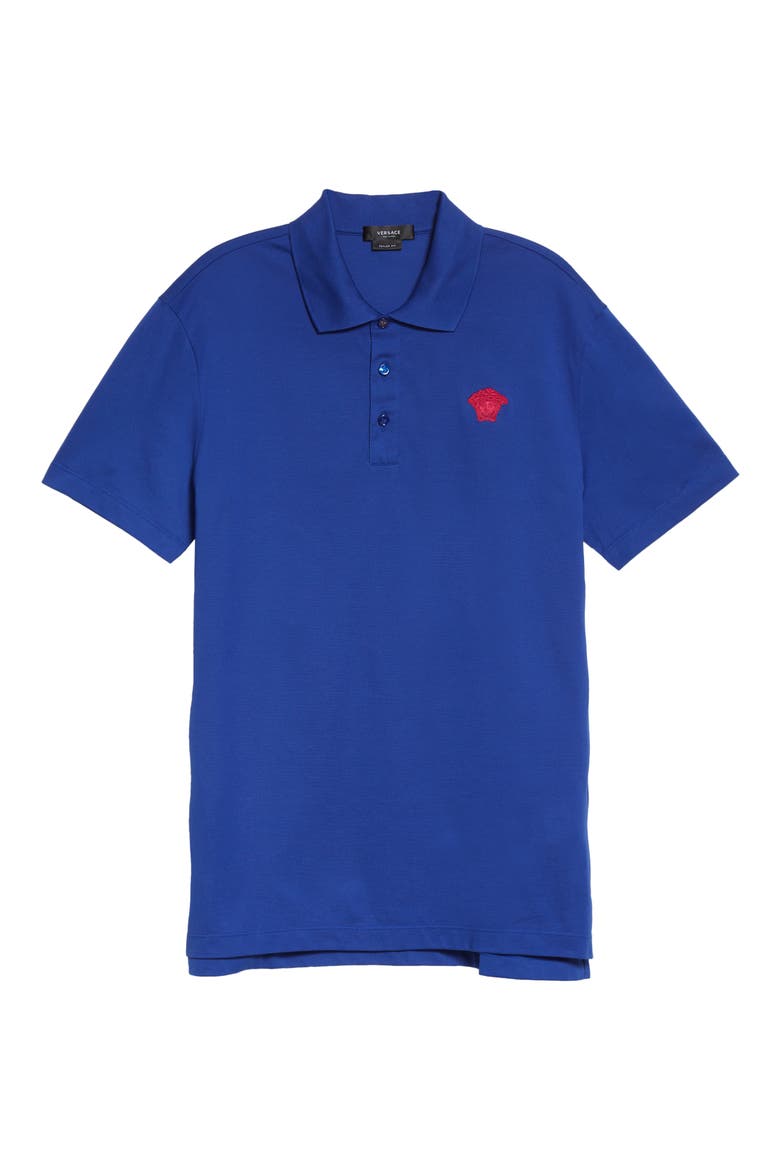 Medusa Appliqué Cotton Polo Shirt, Alternate, color, BLUE