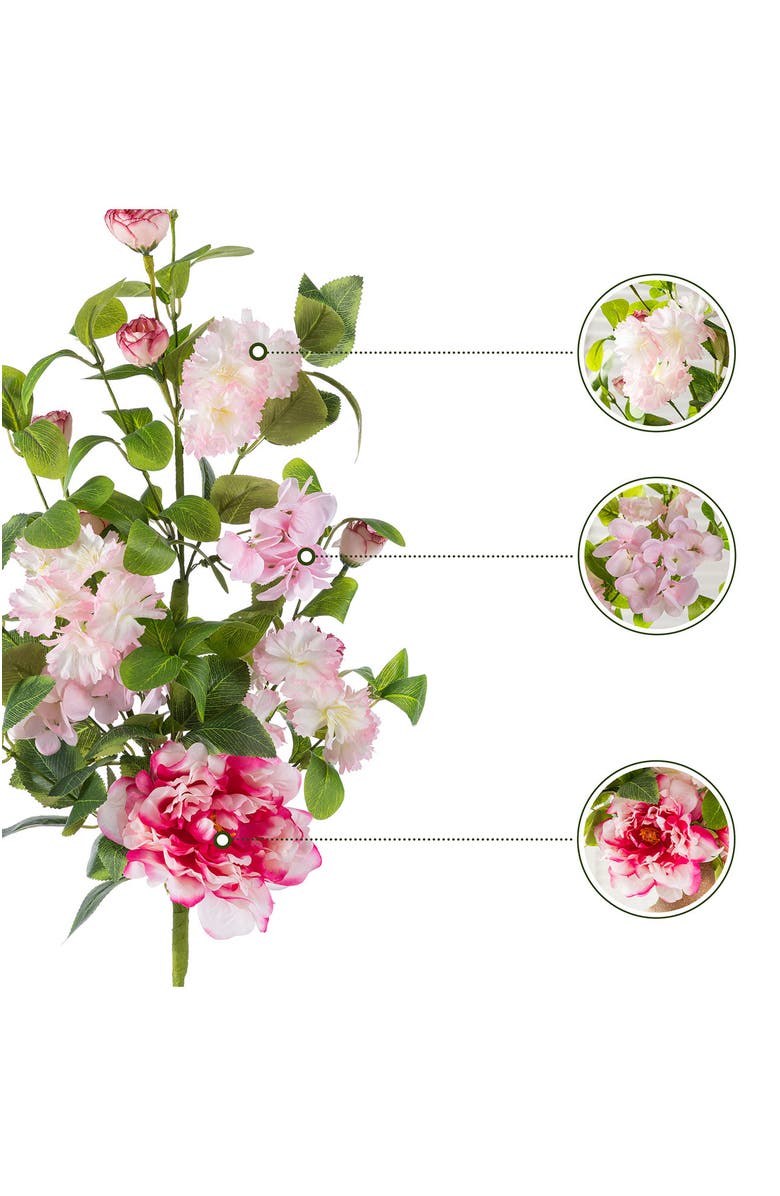 Glitzhome Set of 2 Pink Hydrangea, Peony & Cherry Floral Picks, Alternate, color, Pink