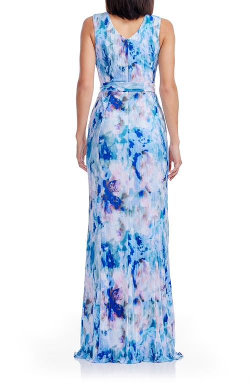 Dress The Population Sandra Tie Waist Evening Gown In Blue