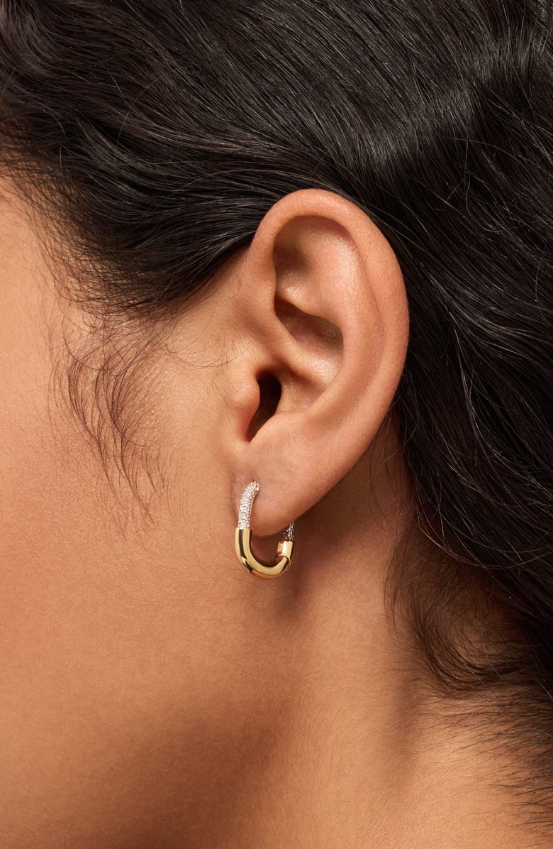 Ana Luisa Brynley Two Tone Pavé Hoop Earrings, Alternate, color, Gold / Silver / Clear