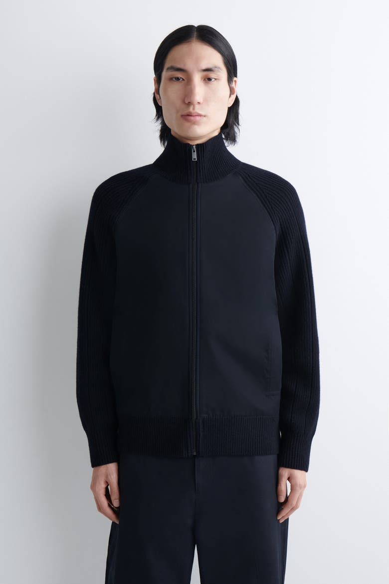 Cotton-Paneled Merino Track Jacket, Alternate, color, NAVY