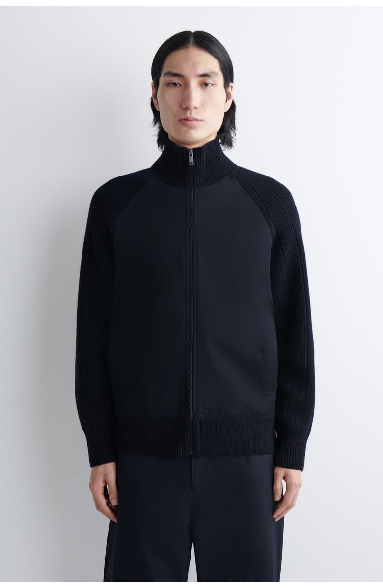 COS Cotton-Paneled Merino Track Jacket, Alternate, color, Navy