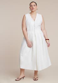 ELOQUII Zipper Detail Linen Maxi Dress