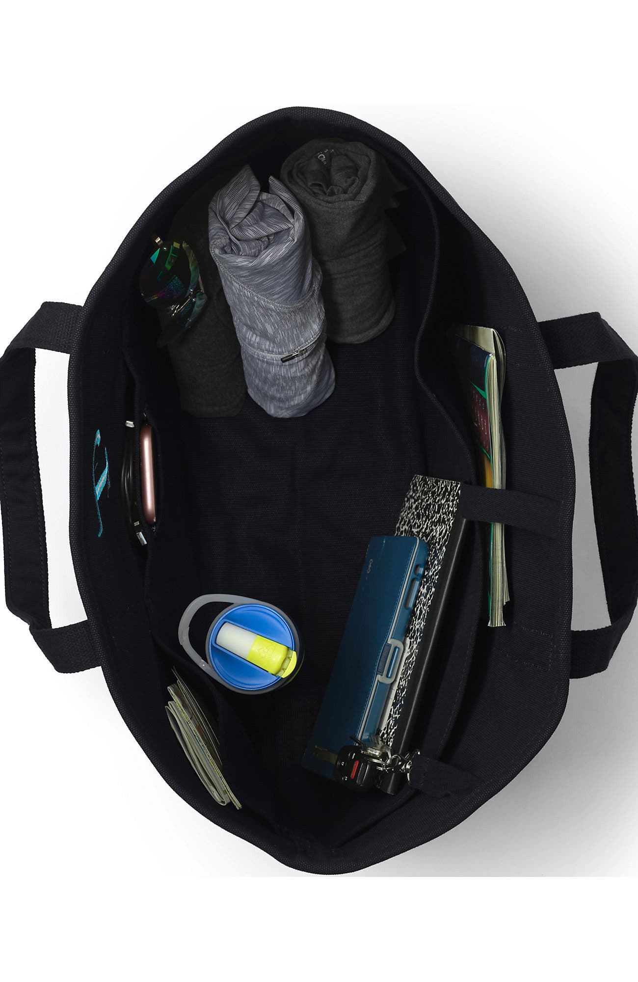 Lands' End Open Top Canvas Tote Bag, Alternate, color, Black/Black