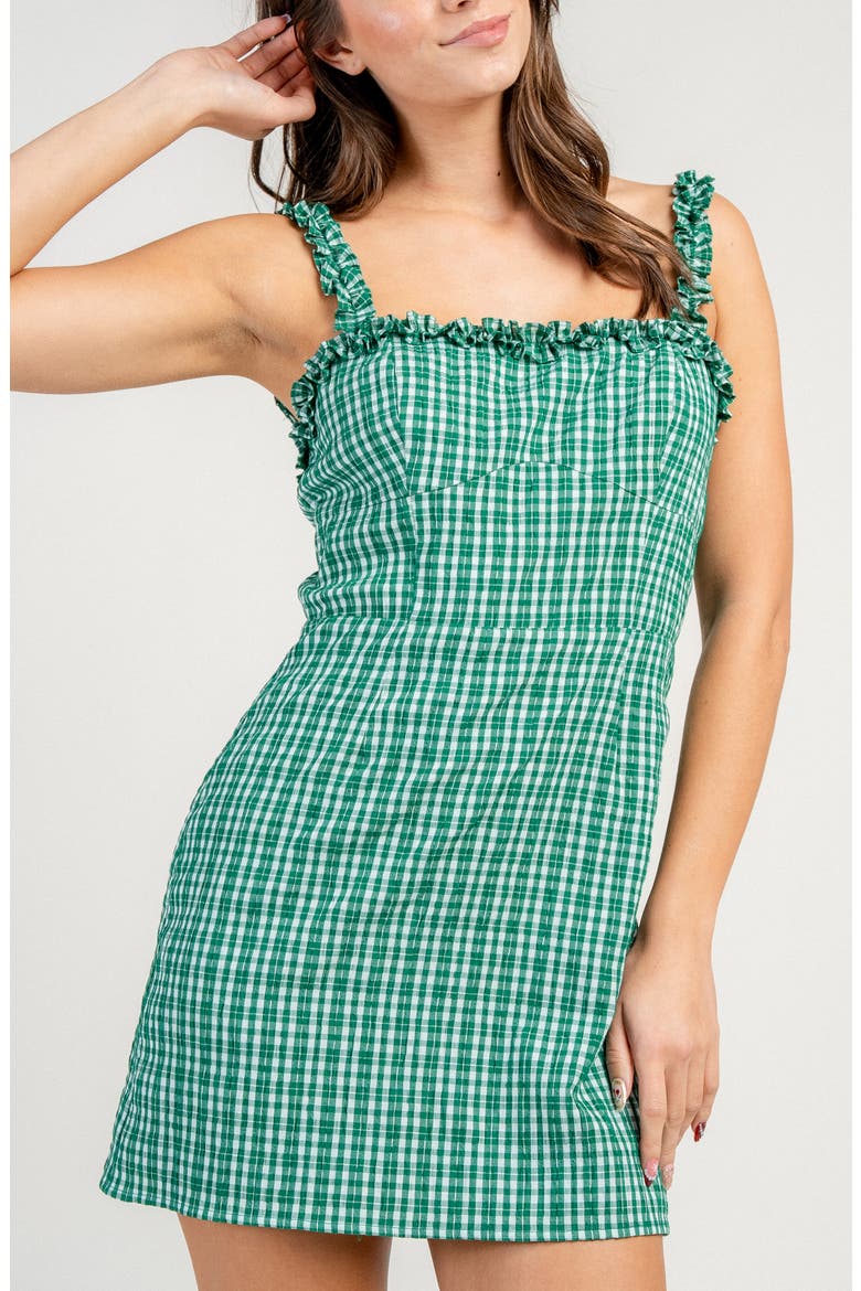 Gingham Ruffle Minidress, Alternate, color, KELLY GREEN