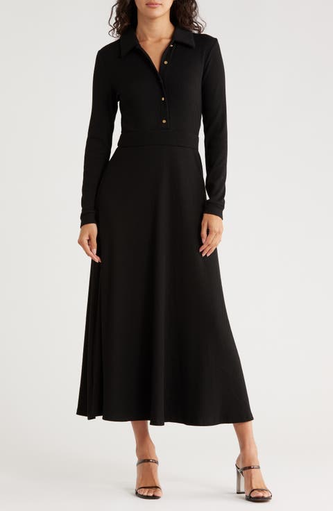 Raya Long Sleeve Rib Midi Dress