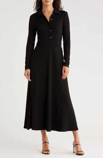 AREA STARS Raya Long Sleeve Rib Midi Dress