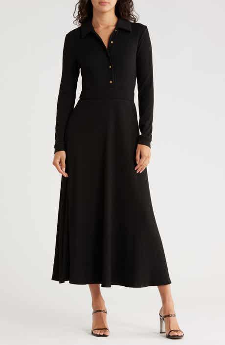 AREA STARS Raya Long Sleeve Rib Midi Dress