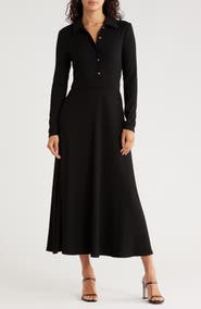 AREA STARS Raya Long Sleeve Rib Midi Dress