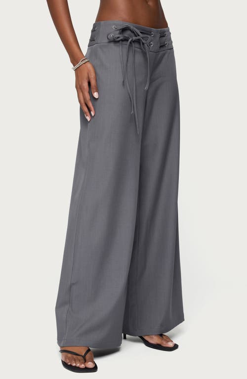 Edikted Willard Baggy Belted Lace-up Pants In Gray