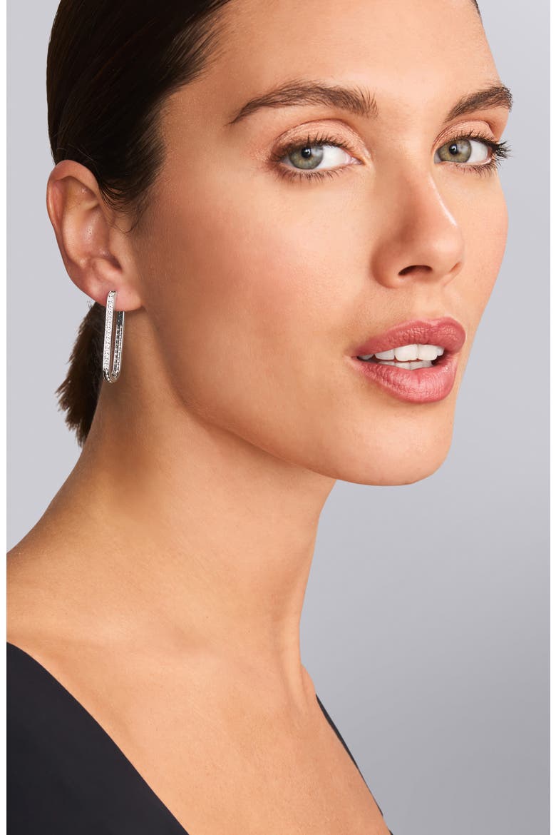 Caviar Spark Large Linear Diamond Hoop Earrings, Alternate, color, SILVER