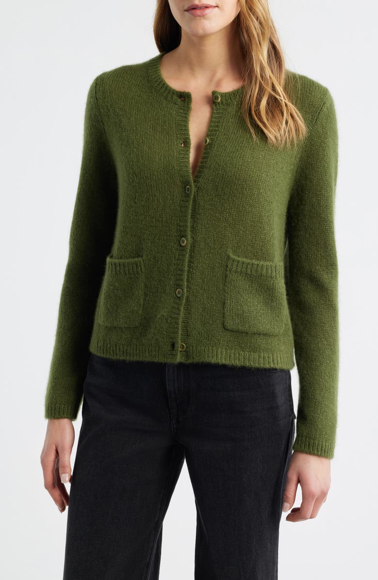 MARGARET O'LEARY Coco Cashmere & Silk Pocket Cardigan, Main, color, Bay Leaf