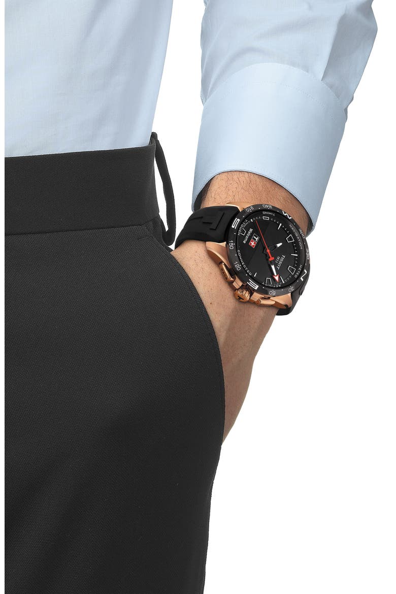T-Touch Connect Solar Smart Silicone Strap Watch, 47.5mm, Alternate, color, ROSE GOLD